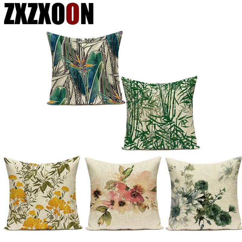 Almofada/travesseiro decorativo Decorativo travesseiros capa verde tropical tropical bambu árvores de flores de almofada para casa para sala de estar deco