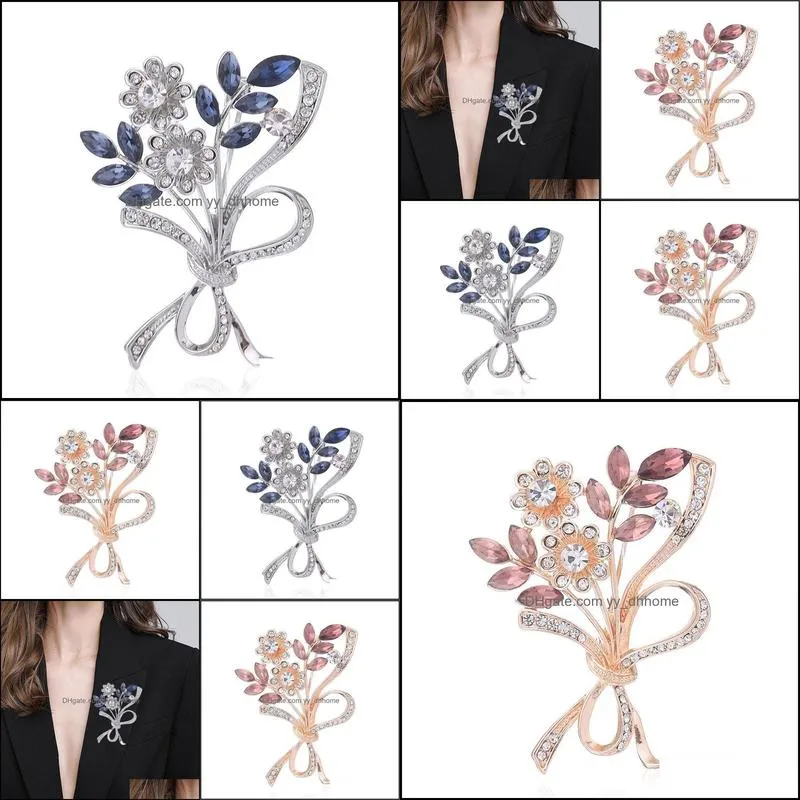 Pins, Brooches Fashion Wedding Bouquet Rhinestone For Women Brooch Pins Banquet Christmas Jewelry Clothing Accessories