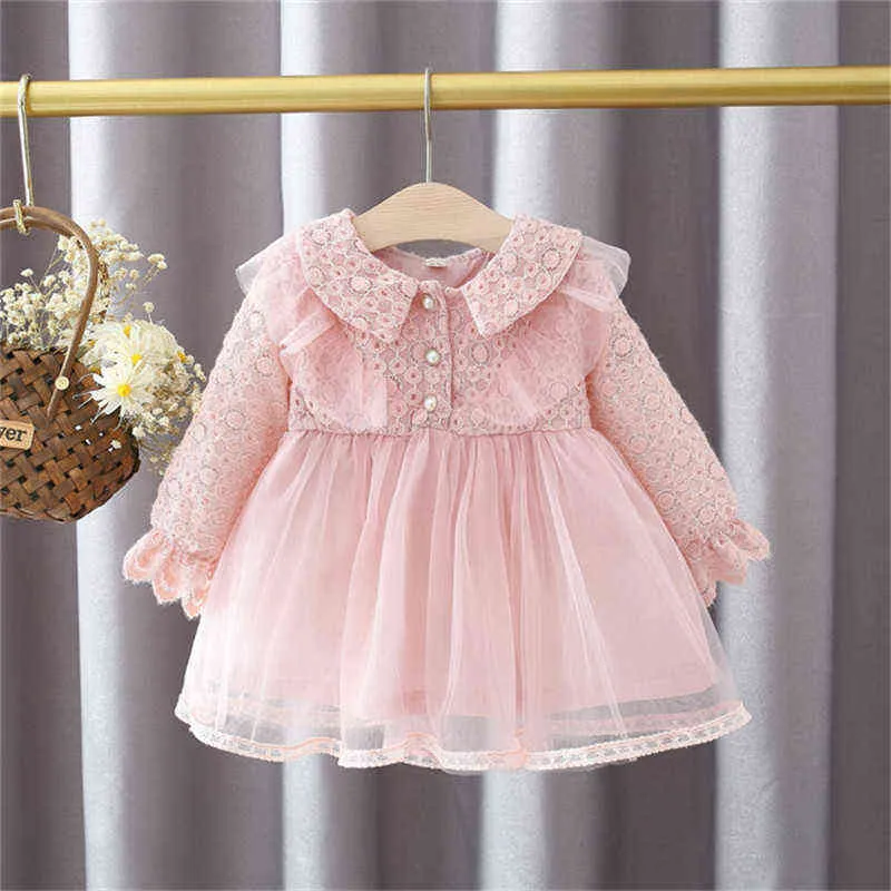 2021 Ny baby klänning för tjejer prinsessa spets klänning nyfödda kläder toddler födelsedagsfest tutu klänningar baby flicka kläder 0-2Y G1129