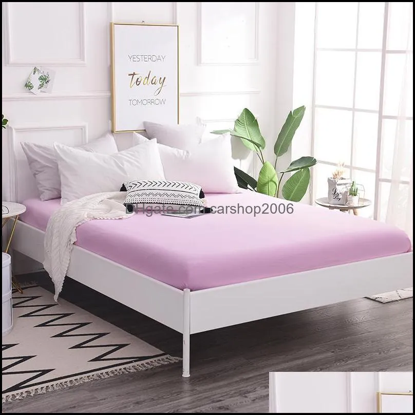 Sheets & Sets Single Double Pink 100%Cotton Fitted Sheet Mattress Cover Four Corners With Elastic Bed Twin Full Queen King Lining