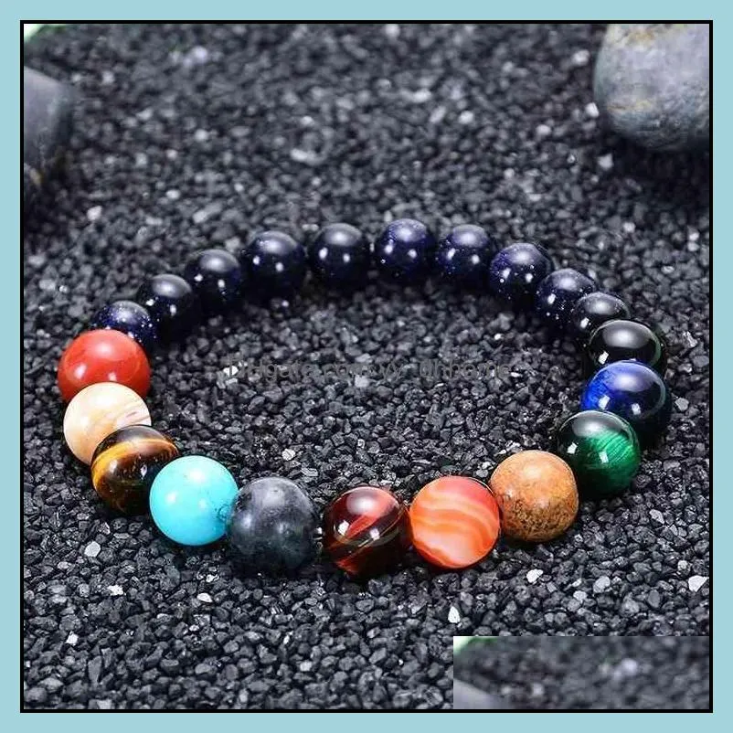 Lover eight planets natural gem bracelet universe Yoga chakra Galaxy solar system Bead Bracelet men`s and women`s jewelry