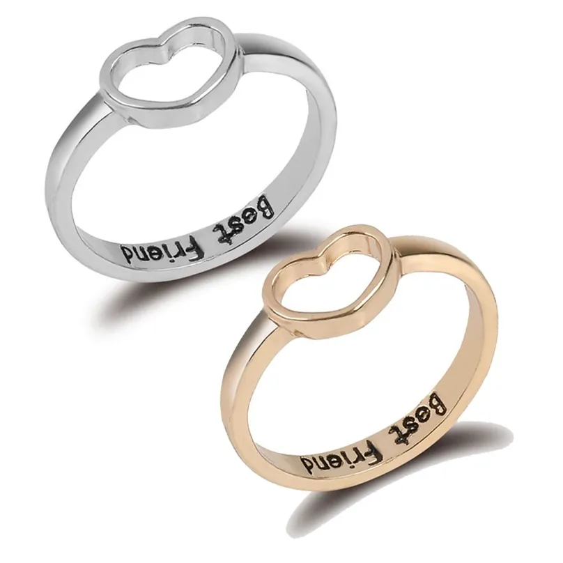 Love Heart Rings for Women Kids Friendship Couple BBF BFF Hollow Peach Engraved Letter Finger Girl Jewelry 211217