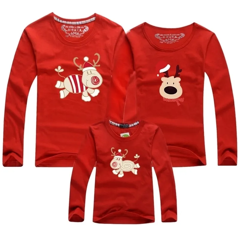 Family Christmas Matching Clothes Full Sleeve Mother Daughter T-shirts Elf Santa Claus Reindeer Elk Print Tees Red Pajamas Top 210521
