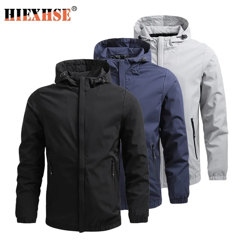 Wiatroszczelna kurtka Mężczyźni wodoodporna oddychająca marka Casual Sport Outdoor Soild Hooded Coat Male S Hardshell Wind 211217