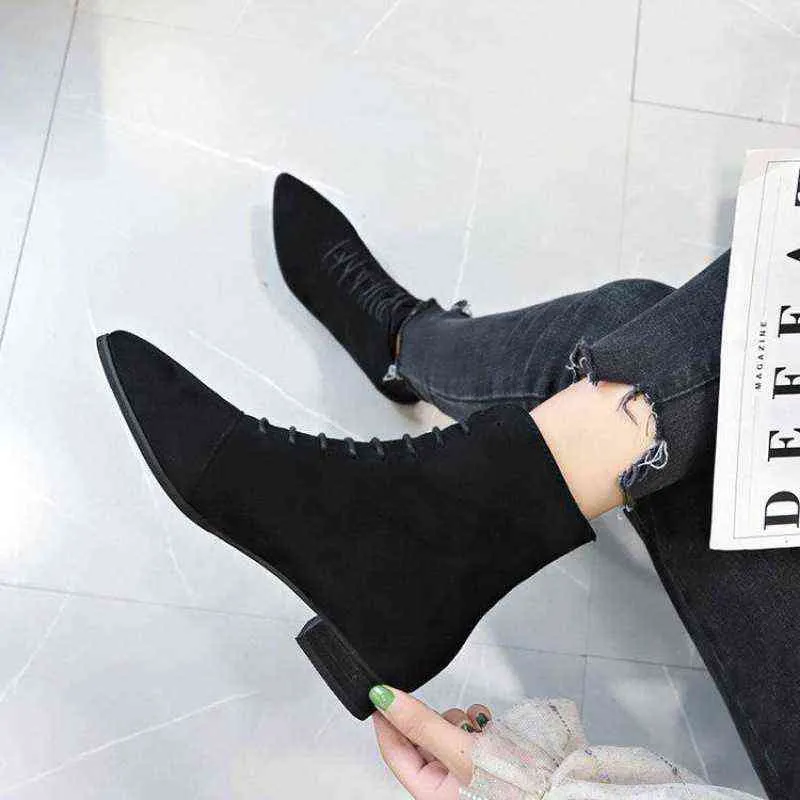 Autumn Pointed Toe Suede Ankle Boots Women With Flock Lining For