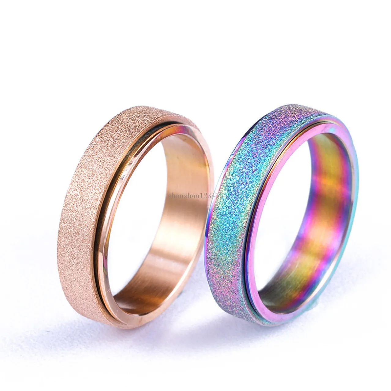 Gold Rrosted Rotatable Band Rings Stainless Steel Rainbow Finger Rotating Spinner Rings for Women Men Fashion Jewelry Will and Sandy