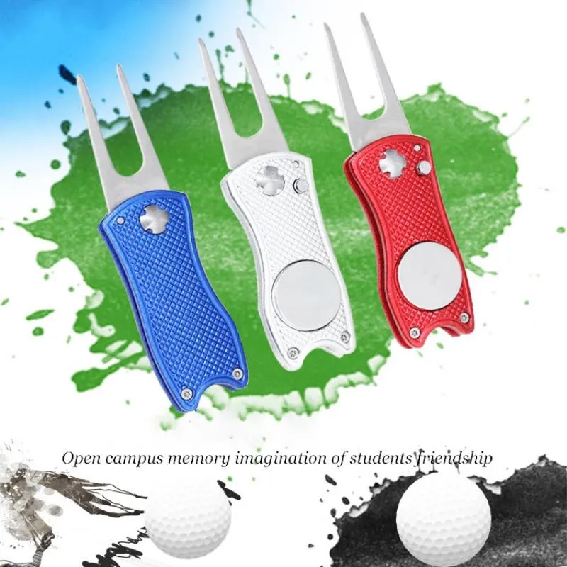 Mini Foldable Golf Divot Tool With Ball Marker Pitch Cleaner Pitchfork Accessories Putting Green Fork Training Aids