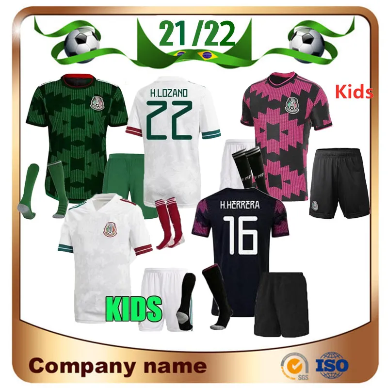 2021 México Kit Kit de futebol Jersey 21/22 Chicharito H.Lozano Camiseta R.Marquez Carlos V A.Guardado Futebol Set + Meias Uniformes