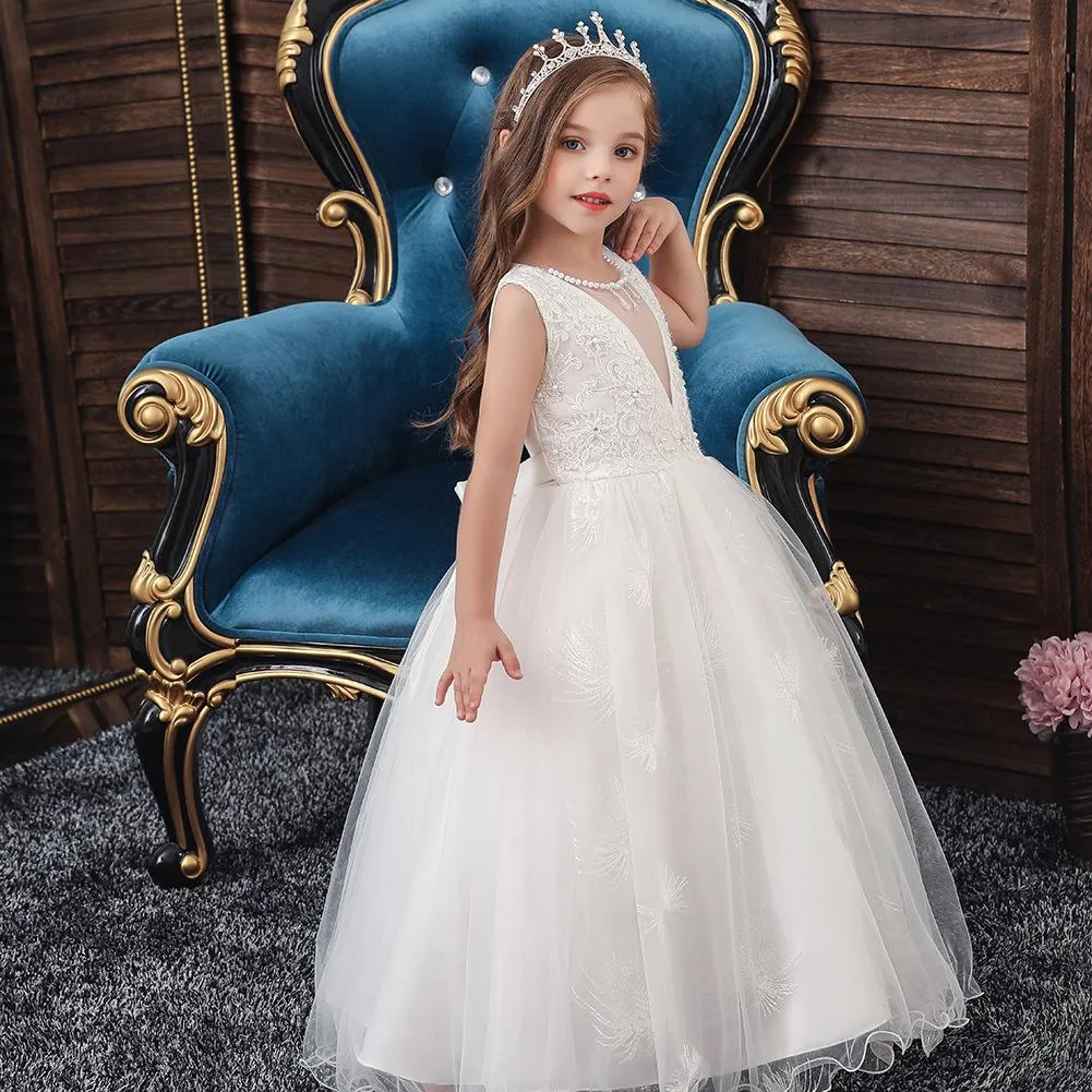 Abito da sera per matrimonio per bambini abito da principessa per festa di compleanno con perline abiti lunghi ed eleganti per bambina