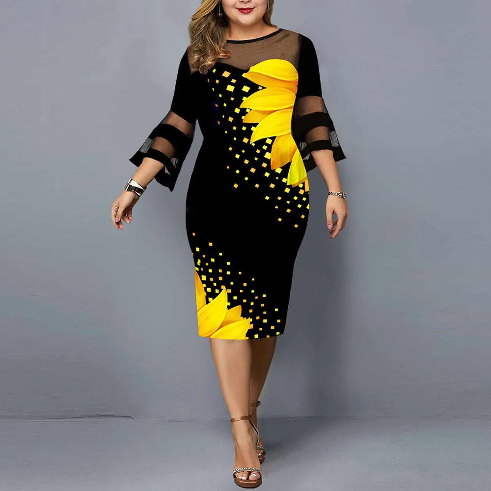 Womens Plus Size Midi Dress Casual Floral Mesh Patchwork Lace 3/4 Sleeve  Summer Party Dress from Dhgate Plus size Dresses - price 44.56