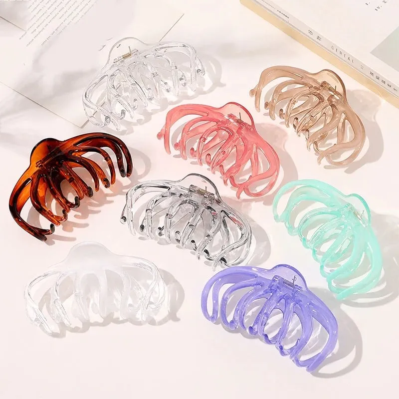 Barrette coréenne en acrylique pour femmes, pince à cheveux creuse transparente solide, pince à cheveux en plastique de grande taille, accessoires pour cheveux