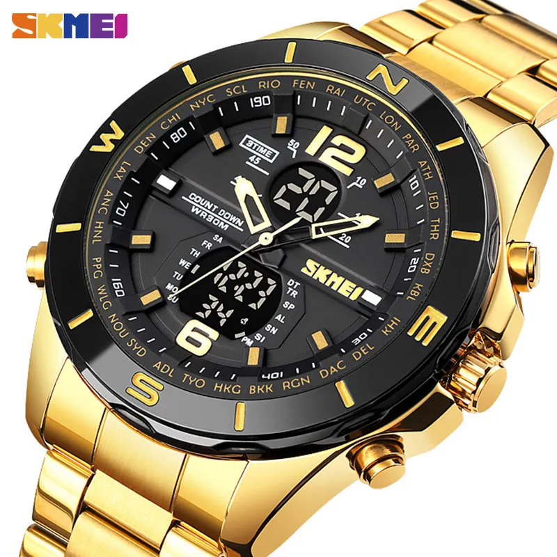 SKMEI LED Räkna ner Män Digital Klockor Dubbeltid Utomhus Sport Mens Armbandsur 12/24 timmars klocka för Man Reloj Hombre 1670 Q0524