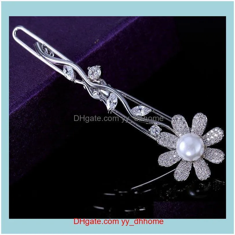 exquisite luxury sunflower high-grade zircon pearl hair clip jewelry fashion temperament women high-quality hairpin gift accessories