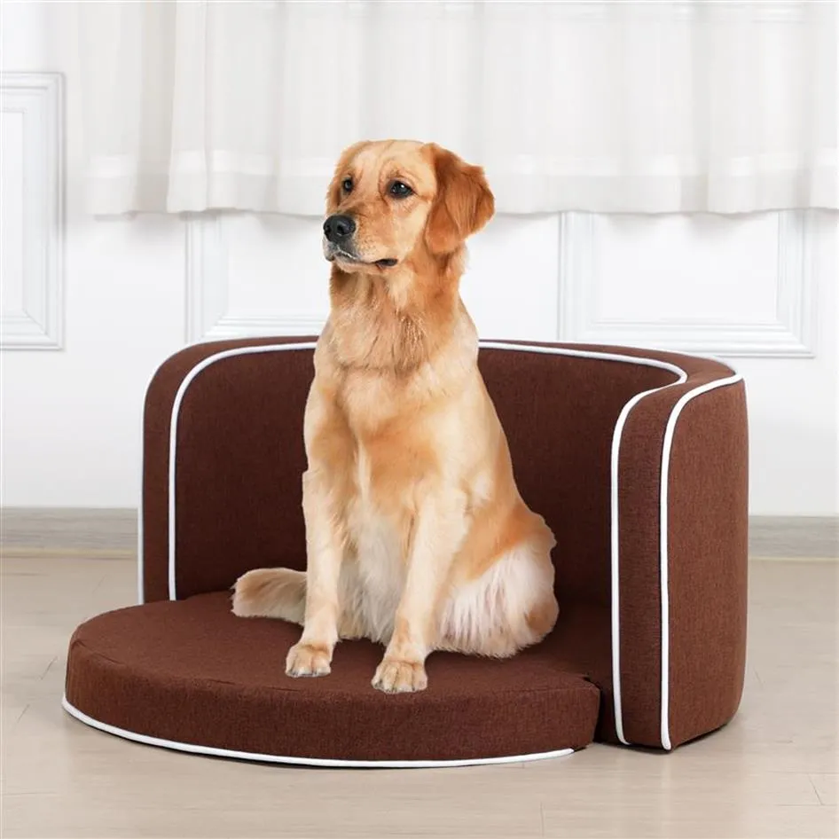 USA Stock Home Decor 30 35 Brown Round Pet Sofa Kot Dog Łóżko Prostokąt z ruchome stóp poduszki na krawędziach Zakrzywione Wygląd