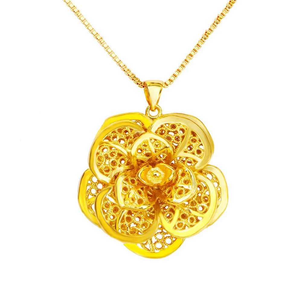 Holle bloem hanger ketting vrouwen sieraden 18k geel goud gevuld filigraan bruiloft charm accessoires