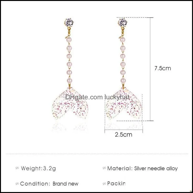 15pairs/Lot Long Pattern Fishtail Dangle Earrings Alloy Pearl Crystal Ear Drop For Women Beach Party Stud Earrings Fashion Jewelry