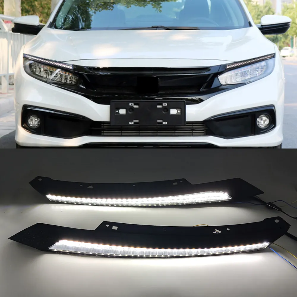 1 PAIR PARA HONDA CIVIC 2016 2017 2018 2019 2020 Farol Do Carro Dinâmico Dinâmico Amarelo Signal Drl LED Daytime Running Light