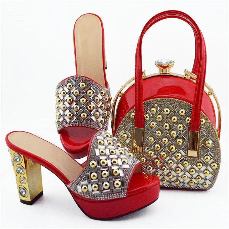 Mode femme couleur rouge chaussures de soirée et sac assorti ensemble Italie Style haut talon pour robe de mariée