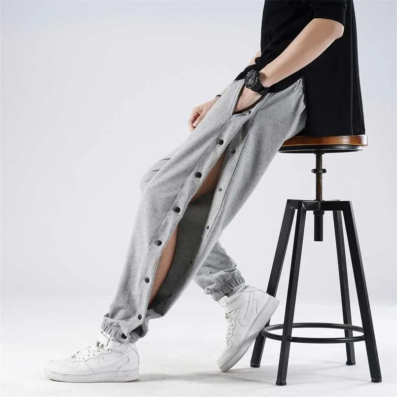 Open-Breasted Guard Men Pants Spring Summer Thin Cotton Elastic Waist Sports Trousers Men Loose Feet Wide Legs Casual Pants 211013