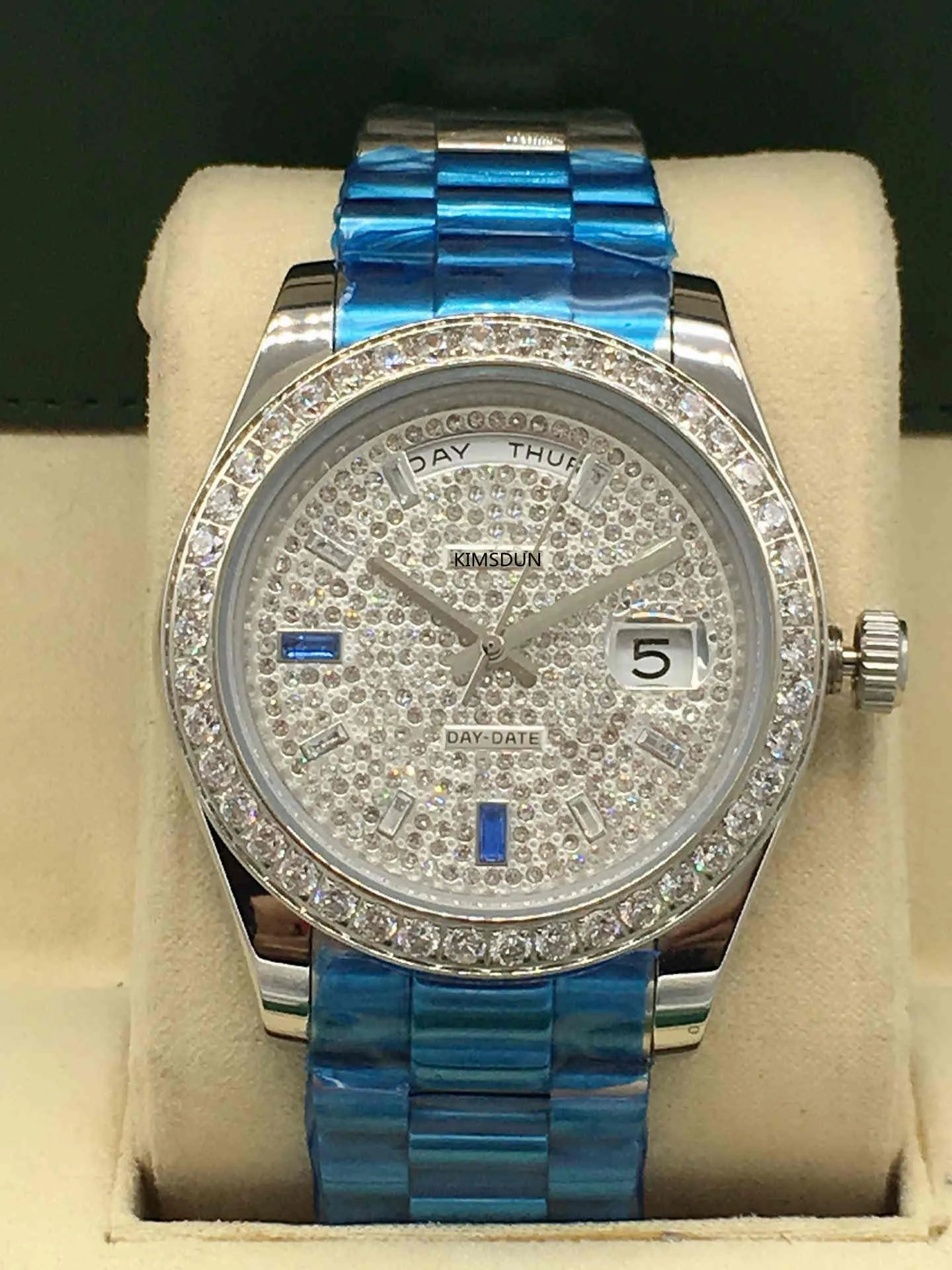 Master design Automatic mechanical men`, luxury diamond fashion dial, 41mm, folding buckle, sapphire glass, star business handbag