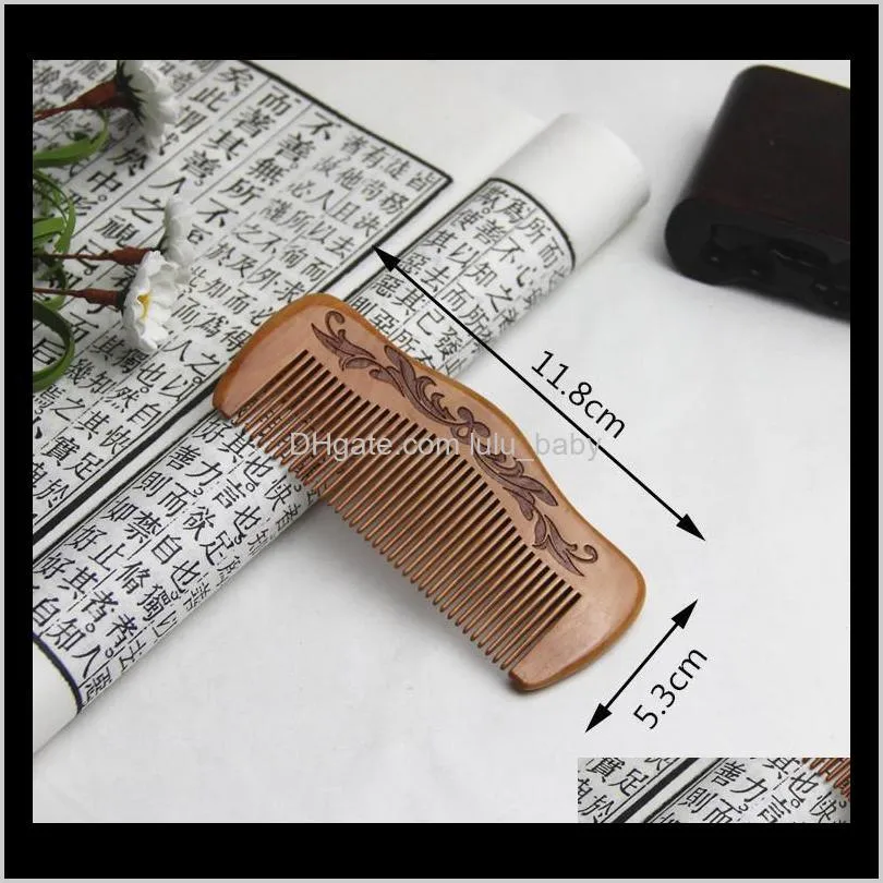 natural peach combs thickened carved wood combs anti-static massage scalp health portable hair comb wedding favor women`s gifts