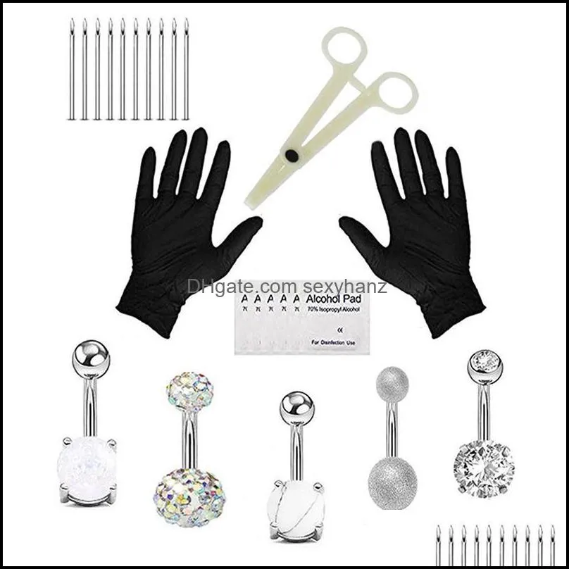 Other 24pcs/Set Body Piercing Jewellery Kits Sets Tongue Ring Nose Eyebrow Lips Septum Forceps Needles Jewelry
