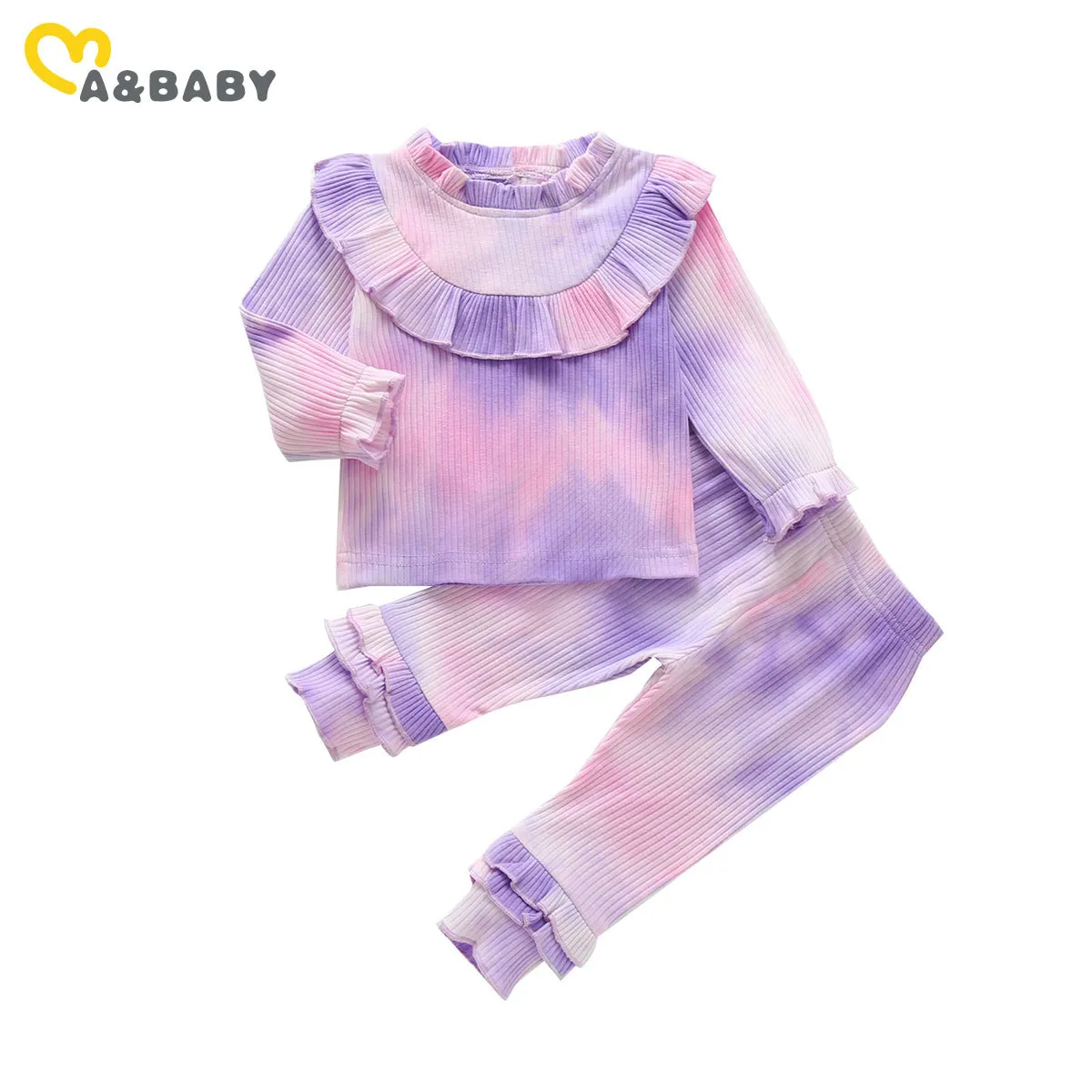 0-24M outono tintura tintura tintura bebê menina bebê roupas set ruffles de malha manga comprida suéteres calças roupas 210515