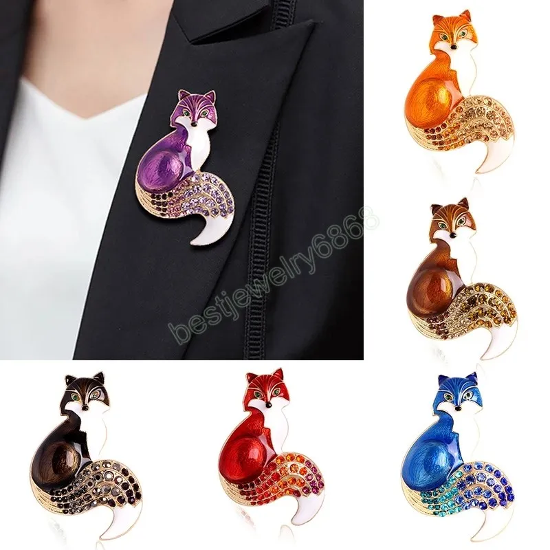 Rhinestone Fox Broszki Dla Kobiet Zwierząt Pin Broszka 6 Kolory Dostępny Zima Design Płaszcz Biżuteria Broszka Piny