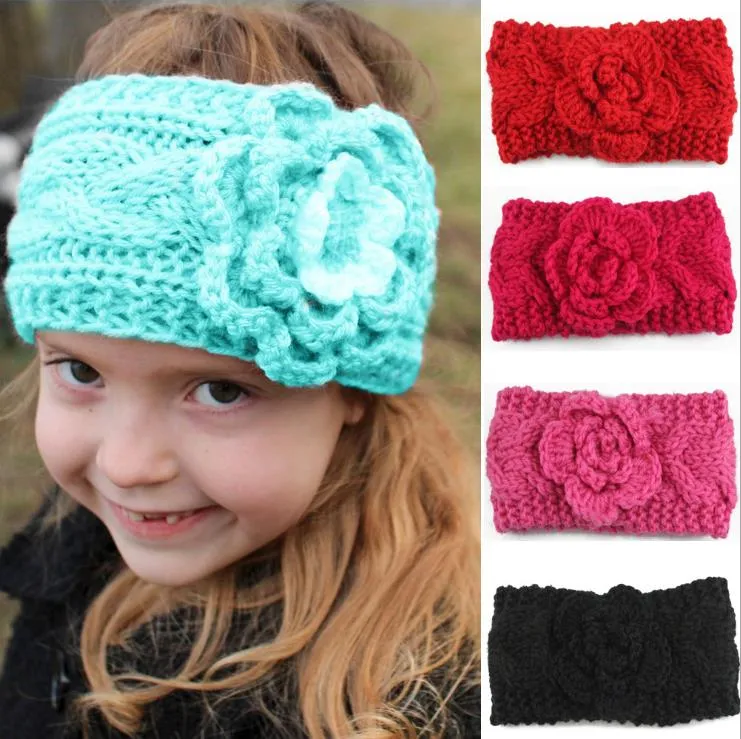 Crochet Headbands Flower Baby Girl Head Bands Winter Braided Children Ear Warmers Warm Headwrap Fashion Hair Accessories 8 Colors DW5888