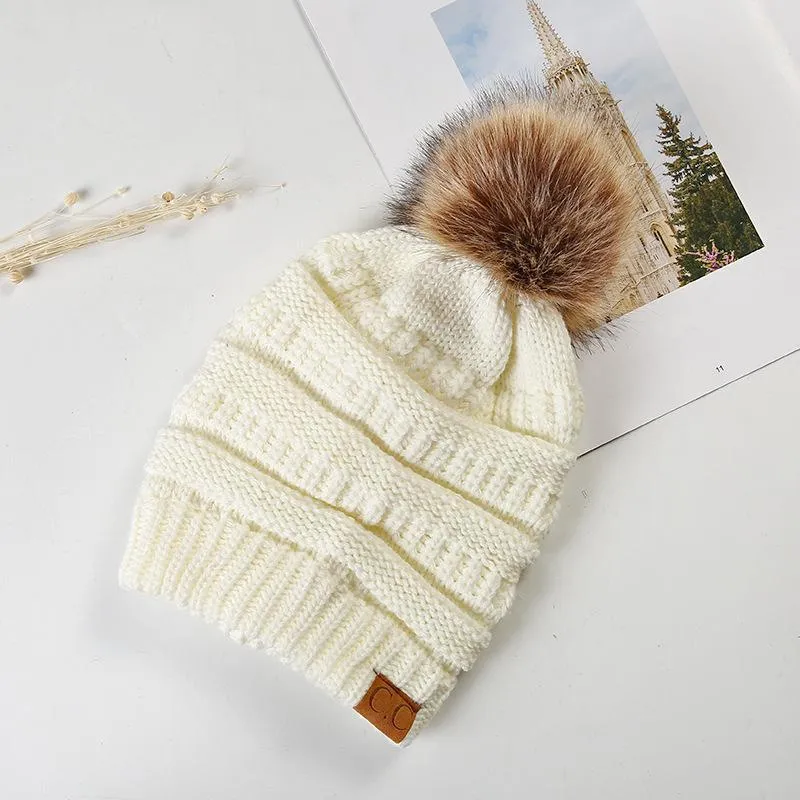 Nowy Rok Prezent 10 Wzorniki Party Favor CC Dorosłych Zima Ciepła Kapelusz Kobiety Unisex Soft Stretch Cable Knitted Pom Beanie Girl Ski Boże Narodzenie