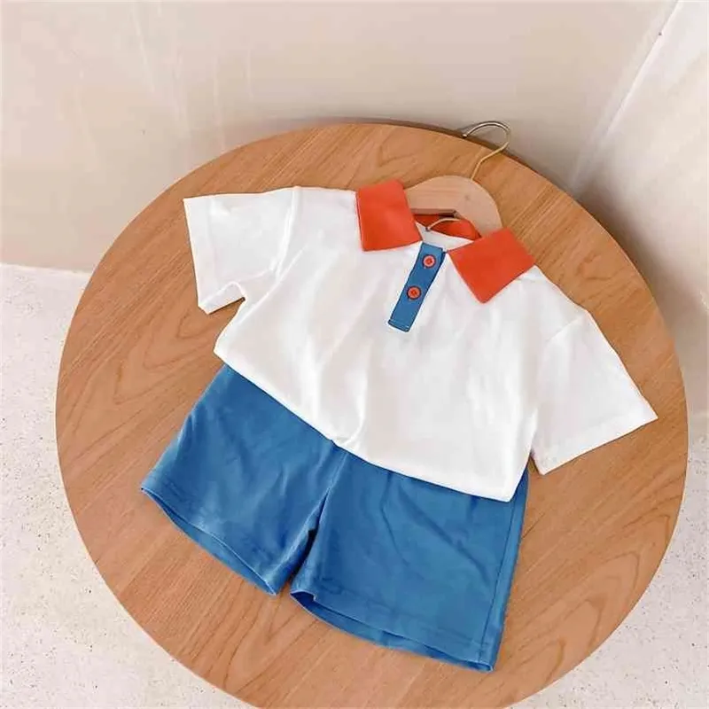 Лето Прибытие Девушки Мода 2 штуки Костюм Топ + шорты Детские Корейский дизайн комплекты одежды 210528