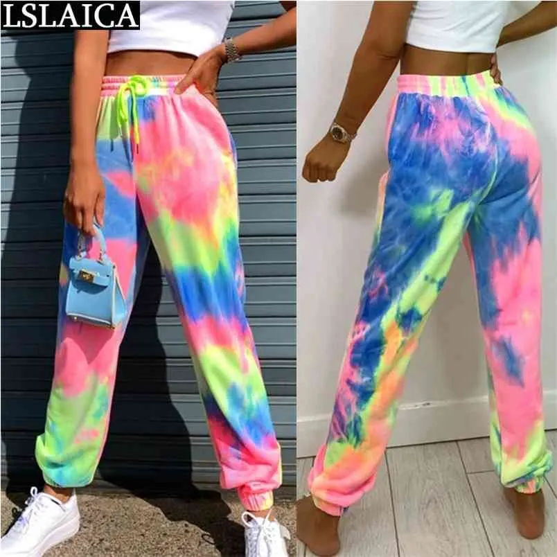 Casual Long Joggers Femmes Tie-Dye Mode Sport Homewear Nouveauté Femme Pantalon Streetwear Pantalon de survêtement à lacets 210515