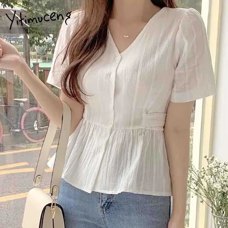 Yitimuceng White Blouse Women Button Up Shirts Plus Size Oversize Office Lady Short Sleeve Summer Korean Fashion Tops 210601