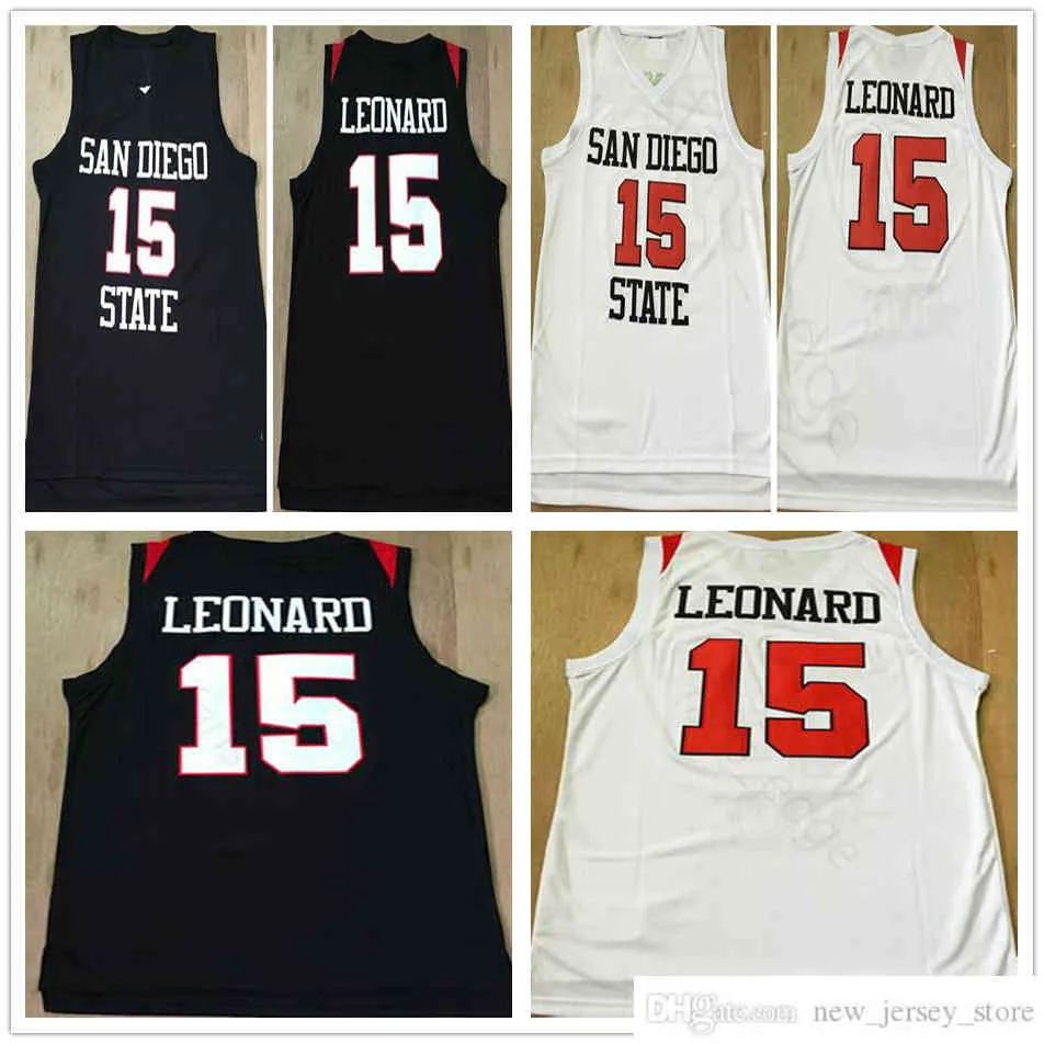 NCAA San Diego Eyalet Aztek Koleji # 15 Kawhi Leonard Jersey Mavi Beyaz Üniversite Dikişli Kawhi Leonard Basketbol Formaları Gömlek