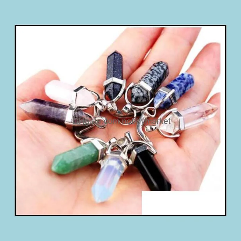 Hot Natural Stone Keychains Key Rings Fashion Hexagon Prism style Keychain Handbag Hangs Jewelry Gift