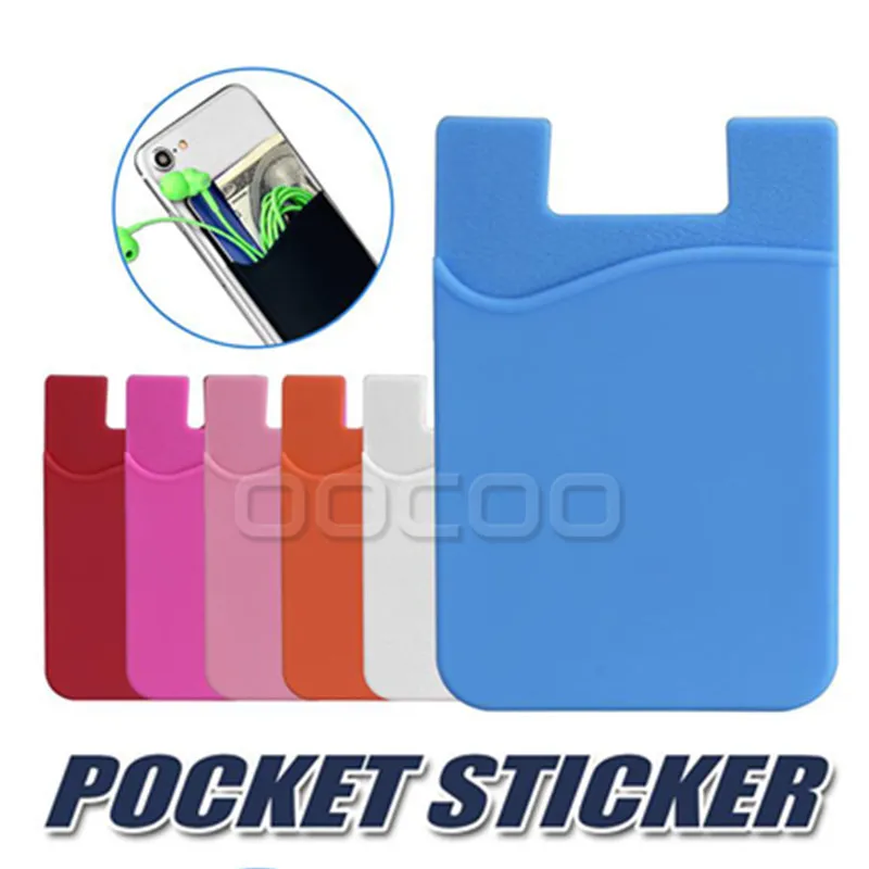 Portafoglio in silicone Tasca porta carte di credito Porta carte Slot Cover posteriore per telefono Custodie Custodia con adesivo adesivo colla 3M per pacchetto Opp universale