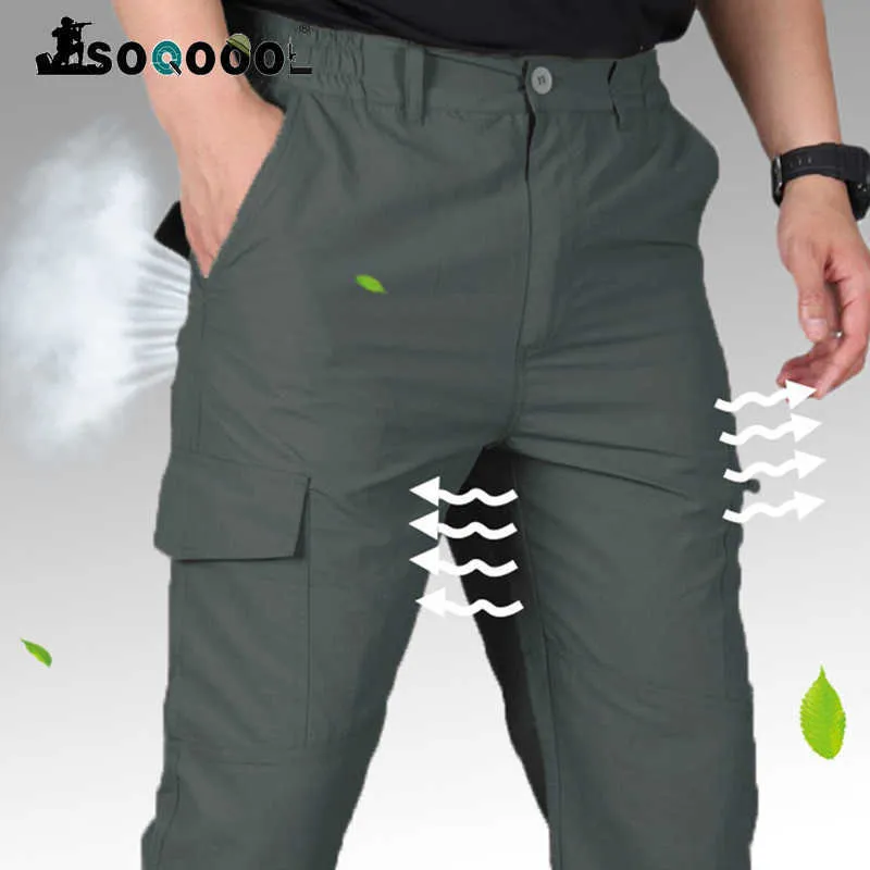 Pantalones Cargo ligeros para hombre, pantalones largos tácticos informales transpirables militares para senderismo, pantalones finos de secado rápido para trabajo masculino, parte inferior 210707