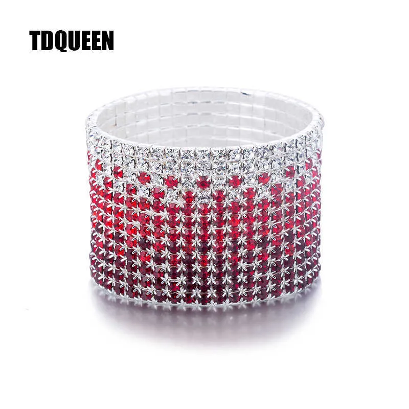 12 rangées de combinaison de cristal rouge et clair bracelet de mariage plaqué argent bijoux de mariée strass bracelets extensibles bracelet Q0719