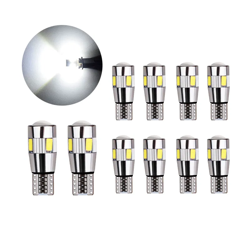 10 sztuk / partia Białe żarówki samochodowe CANBUS T10 W5W 5630 6SMD LED do Lampa Lampa Lampka Lampka Light Light Light 12 V