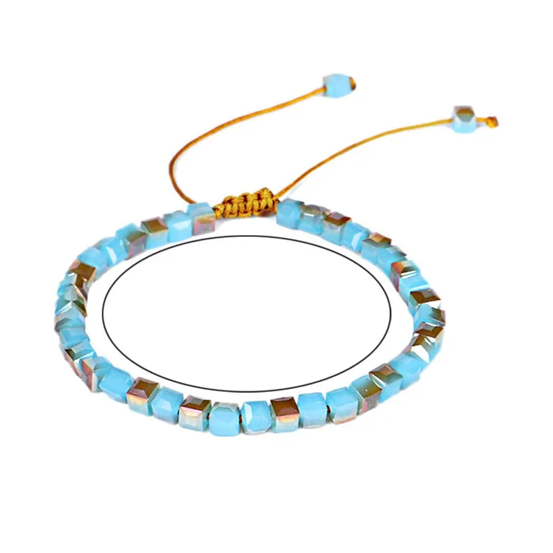 Bracelet de perles de cristal de verre carré, Bracelet d'amitié coloré pour femmes, bijoux bohème réglables