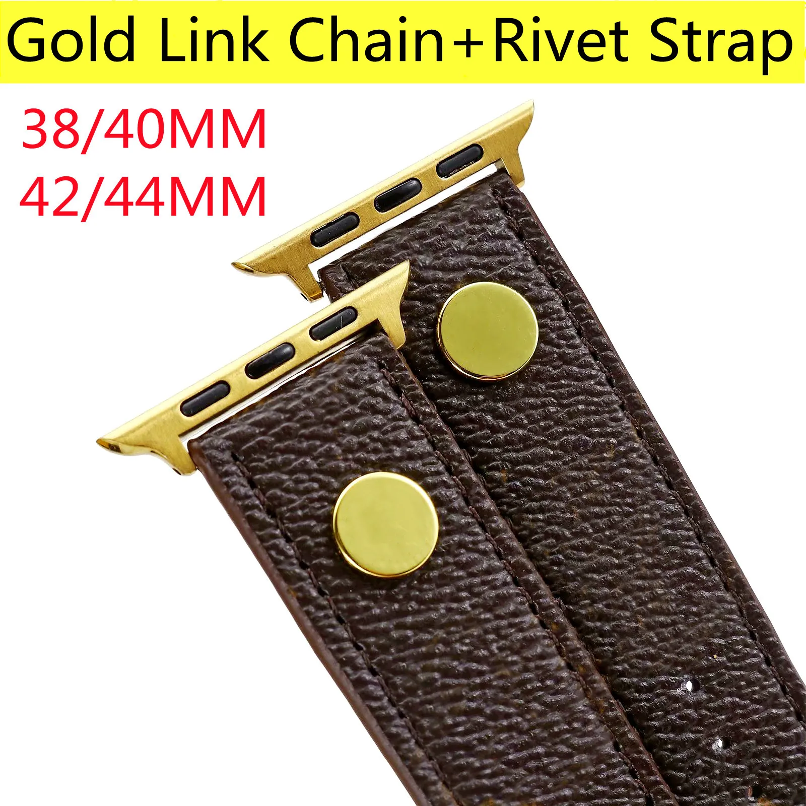 Luxury Leather Watch Band For Apple iWatch strap 3 4 5 6 SE 7 Series 44mm 45mm 41mm 40mm 42mm 38mm Wristband Fashion Gold Link Chain Rivet Bracelet Women Men Smart Straps
