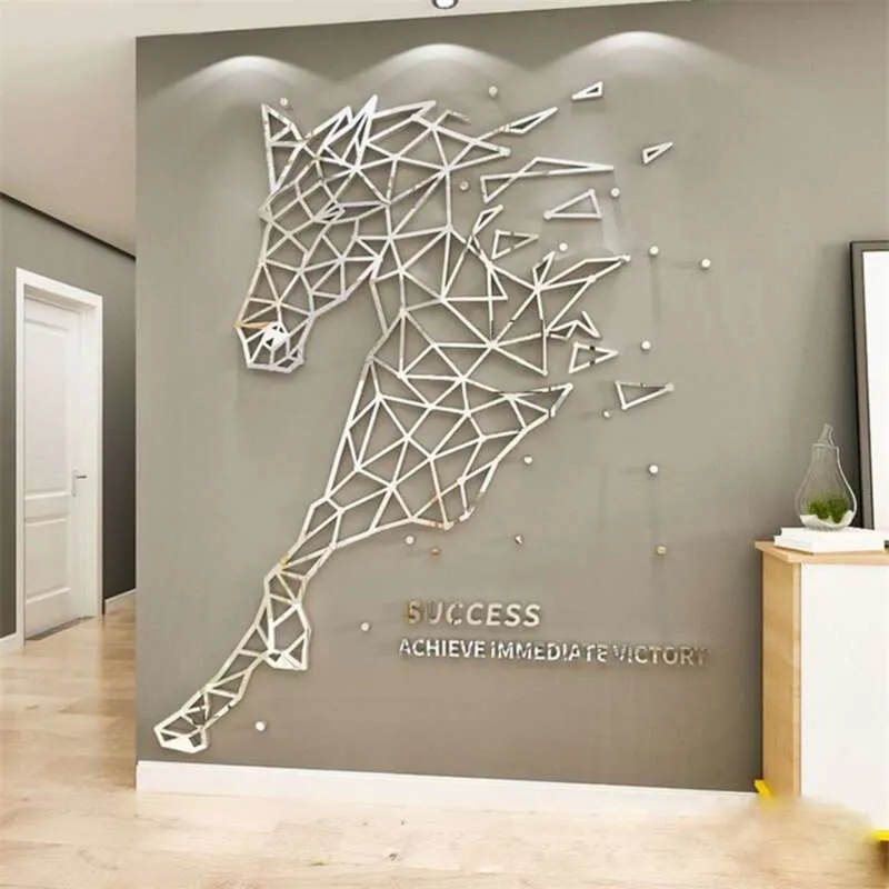 Simple ligne cheval acrylique stickers muraux 3d bricolage décor à la maison salon miroir mur autocollant mode créativité maison art décoration murale 210929