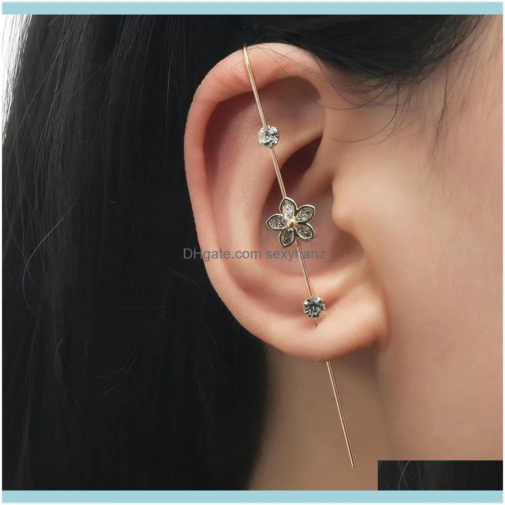 Modyle Ear Needle Wrap Crawler Hook Earrings for Women Auricle Diagonal Stud Copper Inlaid Zircon Piercing /1 Pc