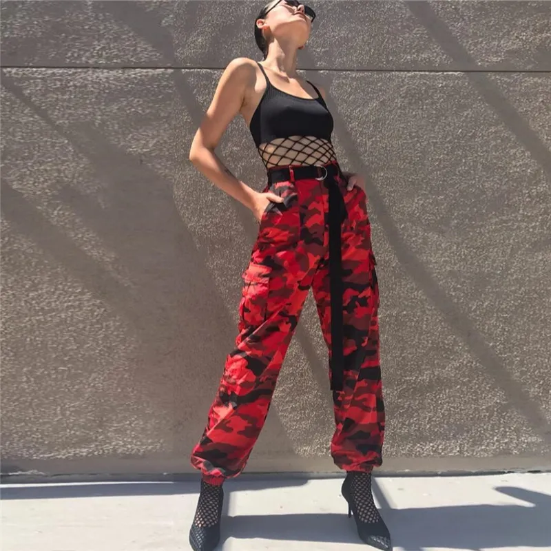 Camouflage Long Pants Women Casual Summer High Waist Pockets Hip Hop Trousers Casual Ladies Army Combat Haren Overalls Plus Size 210507