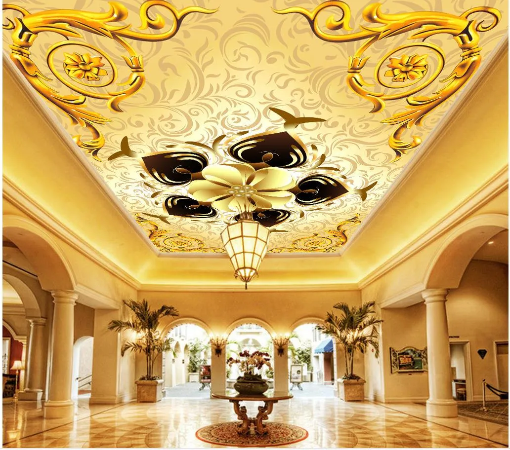 European luxury ceiling mural decoration painting 3d murals wallpaper for living room