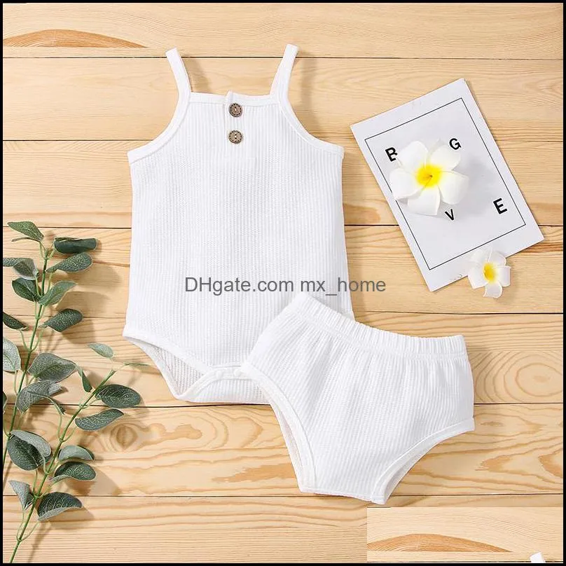 kids Clothing Sets Girls boys solid color outfits infant toddler Sling romper Tops+shorts 2pcs/set summer fashion Boutique baby clothes