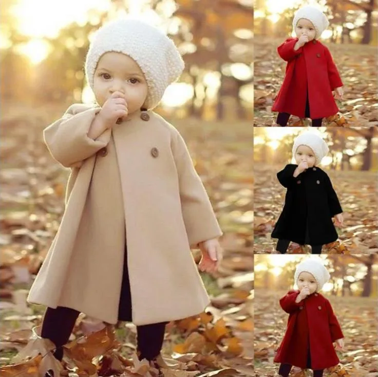 Baby Coat Solid Toddler Tench Coats Double Breasted Girl Jackets Long Sleeve Infant Outwears Boutique Kids Clothing 4 Colors DW4495