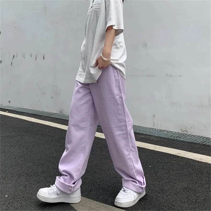 Women's Jeans Vintage Straight Baggy High Waist Korean Fashion Streetwear Casual Pants Femme Wide Leg Purple Mom Denim Trouser 220310