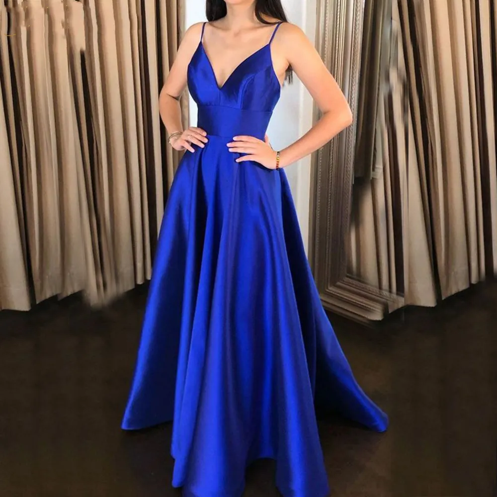 Simple Royal Blue Satin Prom Dresses With Pockets... From 79,35  | DHgate