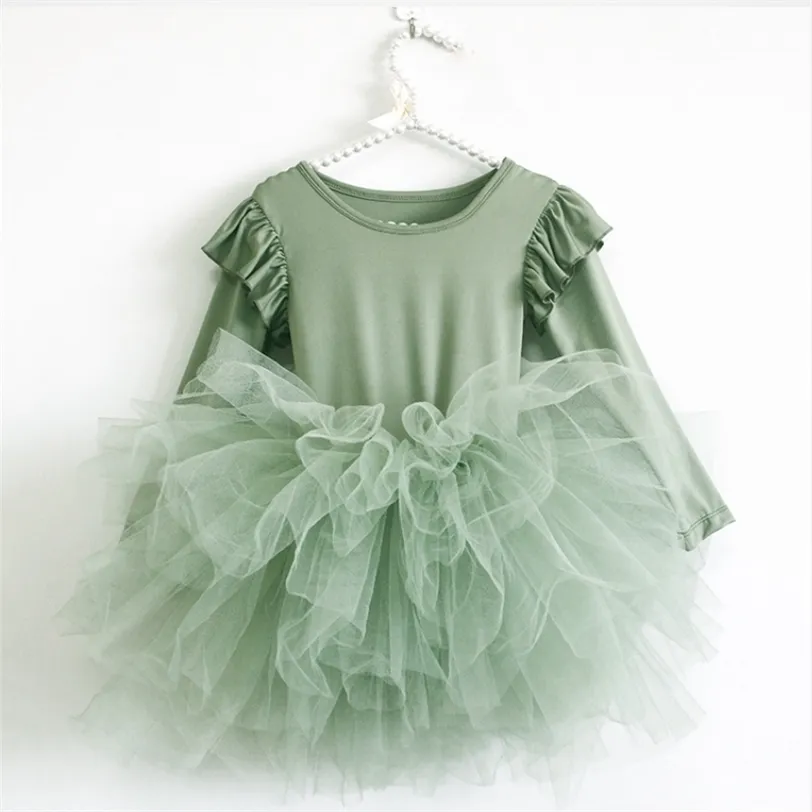 Bebé Princesa Princesa Tulle Dress Fluffy Longa Manga Infantil Criança Puffy Tutu Verde Verde Party Pageant Dance Roupas 1-10Y 220309